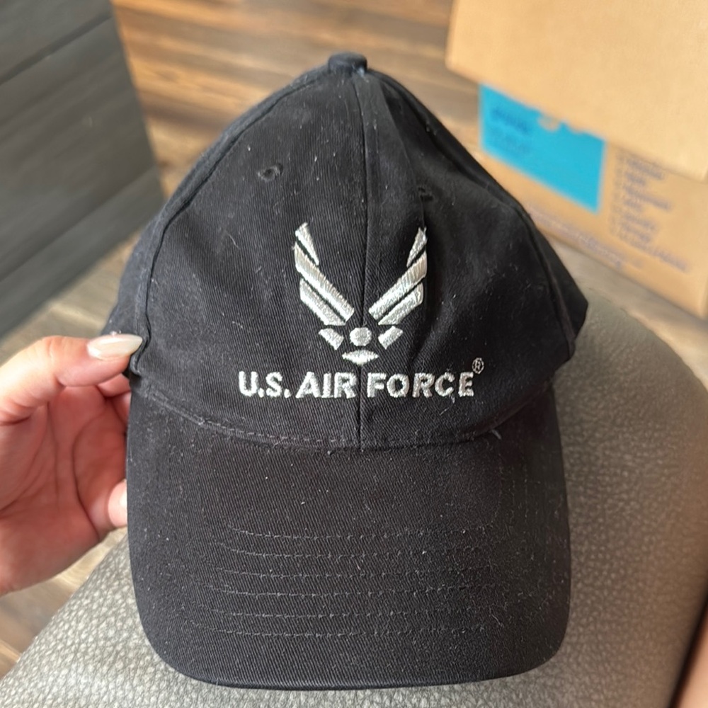 Black and Silver Air Force Hat with Embroidered Logo